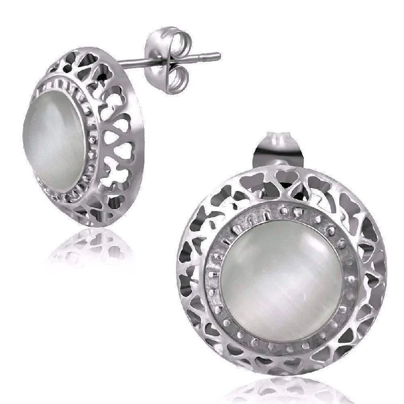 bohemian earrings for women -Aura White Cat Eye Gemstone Stainless Steel Stud Earrings