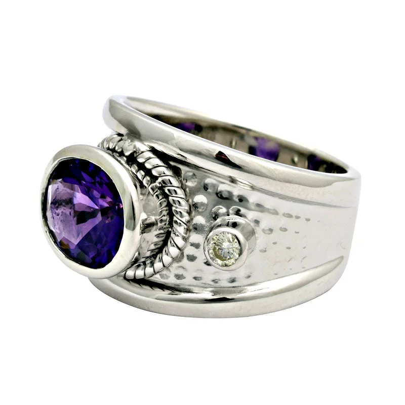 luxury diamond wedding rings -Ring-Amethyst and Diamond