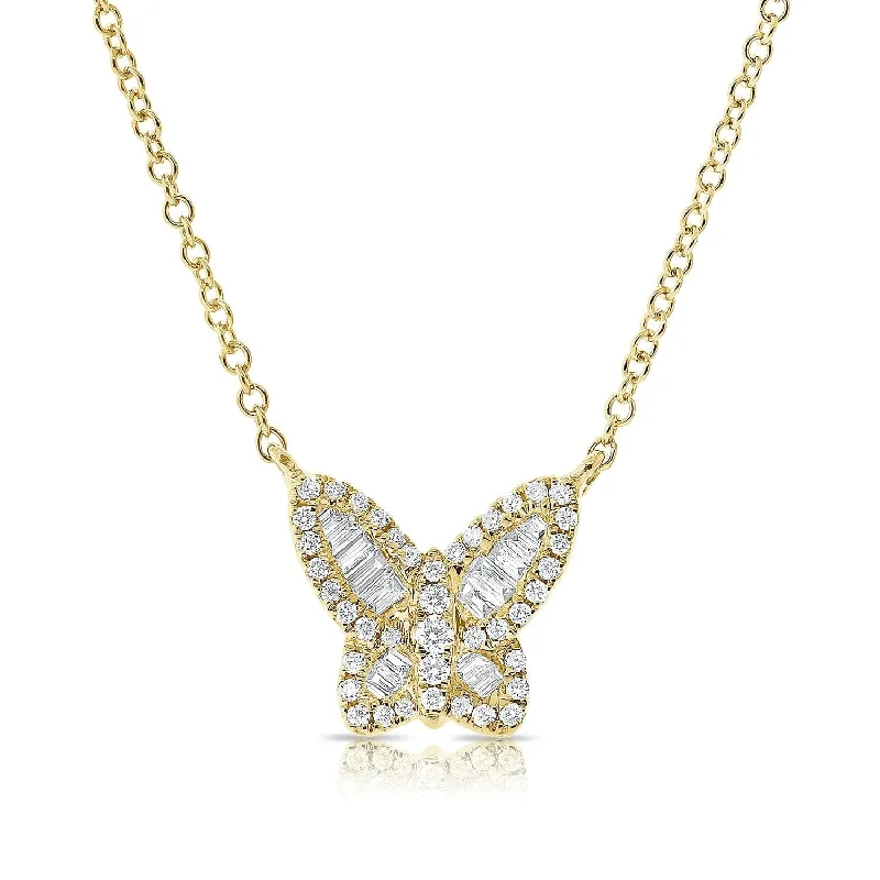 eco-friendly necklaces for women -14k Gold & Baguette Diamond Butterfly Necklace