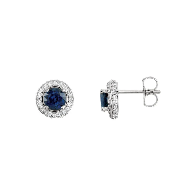 unique earrings for women -Blue Sapphire & Diamond Entourage 8.5mm 14k White Gold Post Earrings