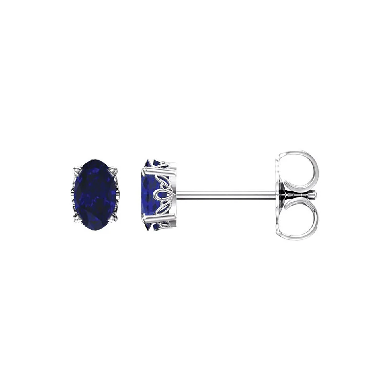 gold drop earrings for women -14k White Gold Stud Earrings with Oval Lab Created Blue Sapphire