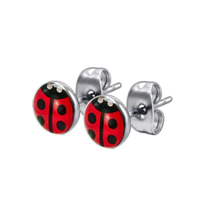 trendy drop earrings for women -Tiny Ladybug 316 Stud Earrings