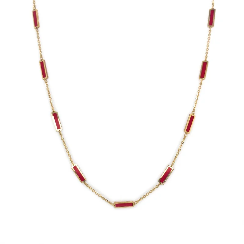 chunky gold necklaces for women -14k Gold & Coral Bar Station Necklace