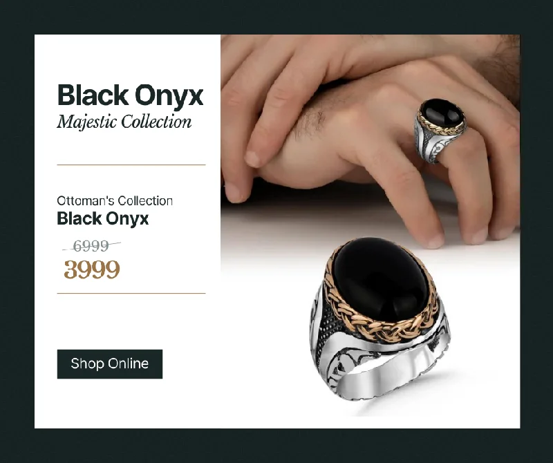 infinity rings for women -BLACK ONYX TURKISH RING