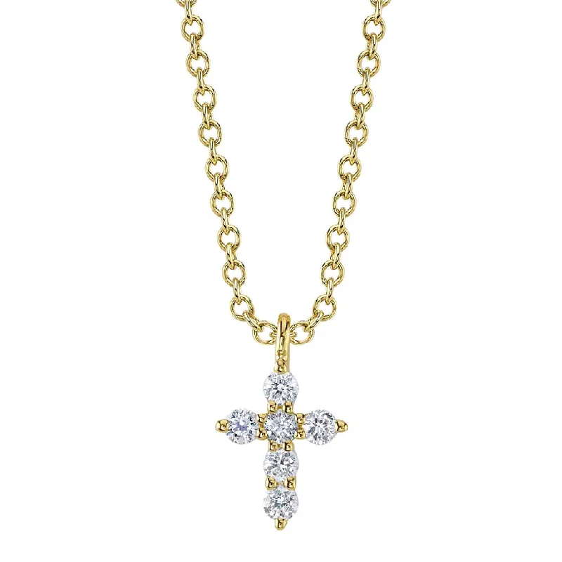 fashion statement necklaces for women -Shy 14Ky Diamond Cross Necklace