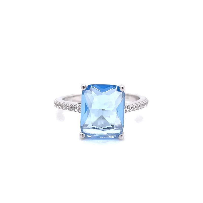 gemstone promise rings -Sterling Silver Cushion Cut Aquamarine CZ Ring