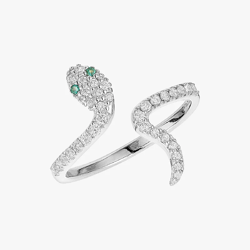 round-cut rings for women -Pave Serpent Slither Ring Silver