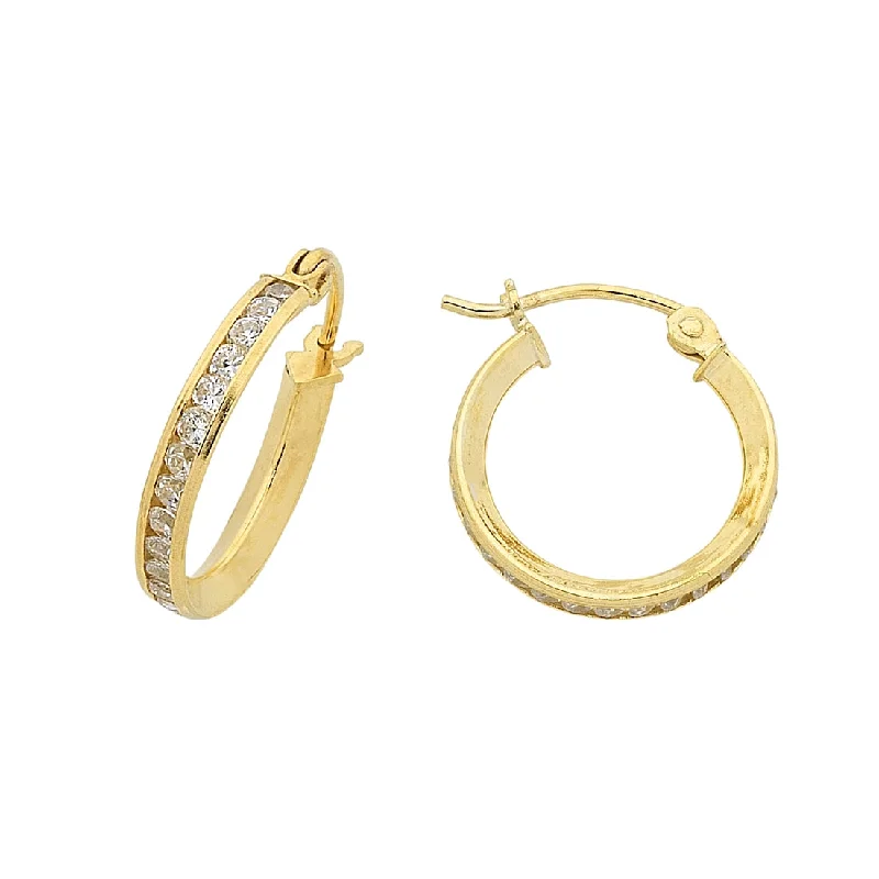 hoop earrings with diamonds -9ct Yellow Gold Silver Infused Cubic Zirconia Hoop Earrings