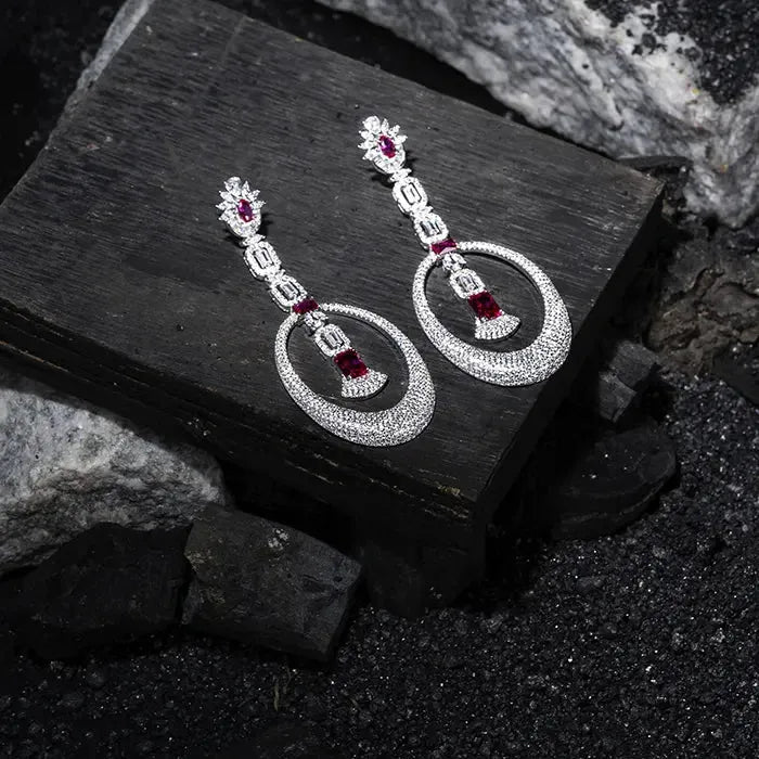 flower earrings for women -Sleek Opulent Pink Cz Earrings