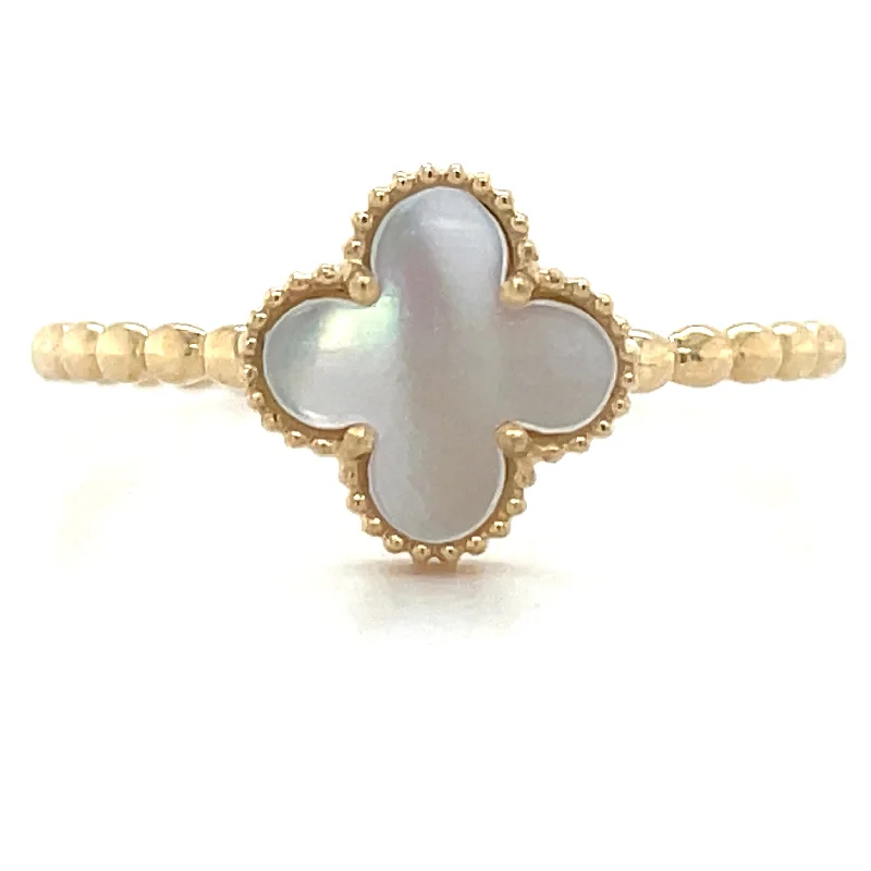 radiant-cut rings for women -9ct Yellow Gold Mother Of Pearl Clover Ring