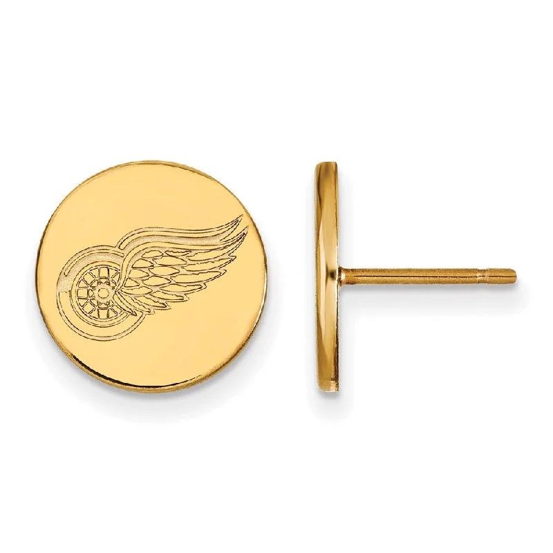 multi-layer earrings for women -SS 14k Yellow Gold Plated NHL Detroit Red Wings SM Disc Post Earrings