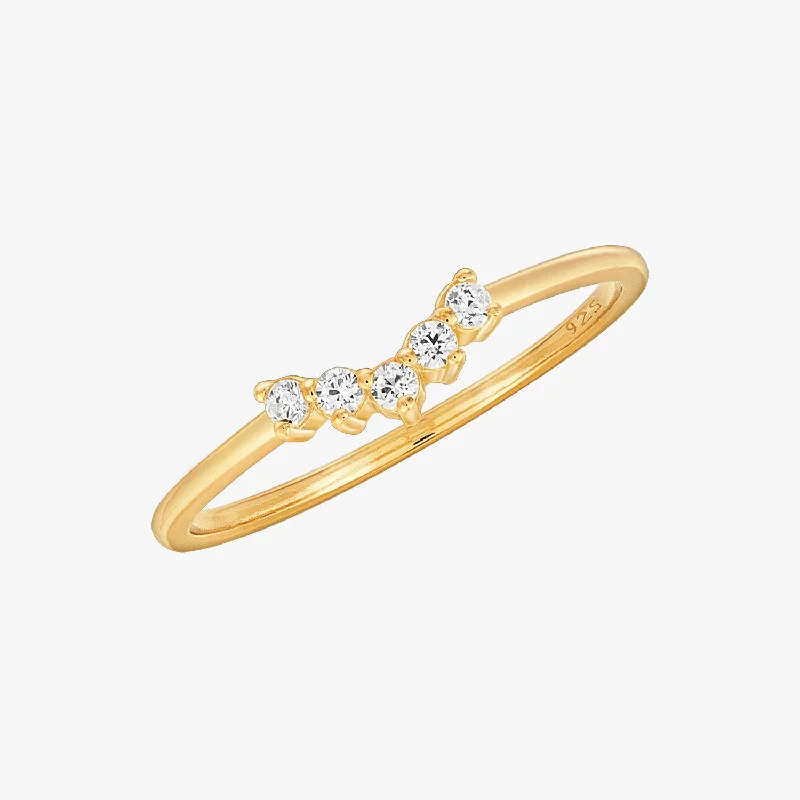 platinum rings for women -Minimal Chevron Pave Ring Gold