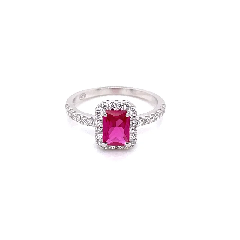 wedding band sets for couples -Sterling Silver Emerald Cut Ruby Ring