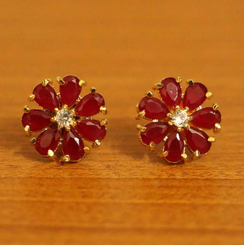 wedding hoop earrings for women -RUBY FLOWER PATTERN GOLD PLATED EARRINGS