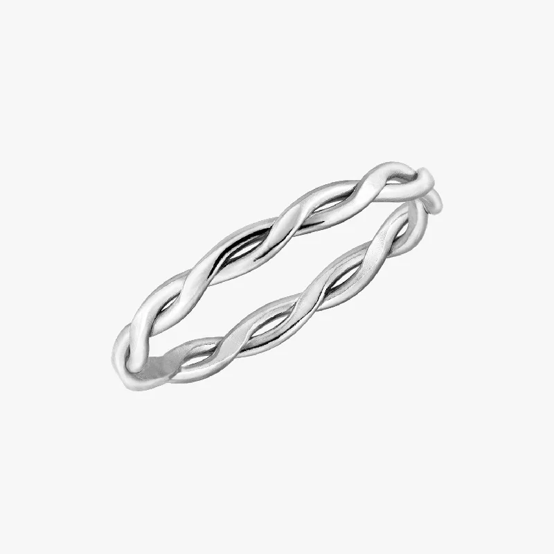 eternity rings for women -Braided Skinny Ring Silver