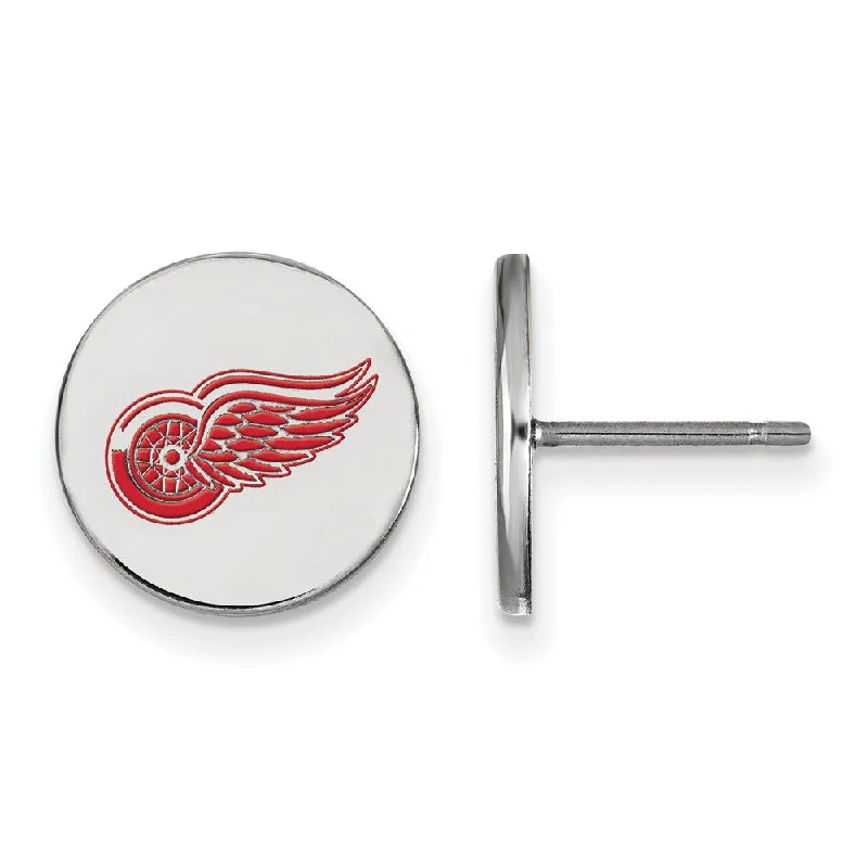 bohemian earrings for women -Sterling Silver NHL Red Wings SM Enamel Disc Post Earrings