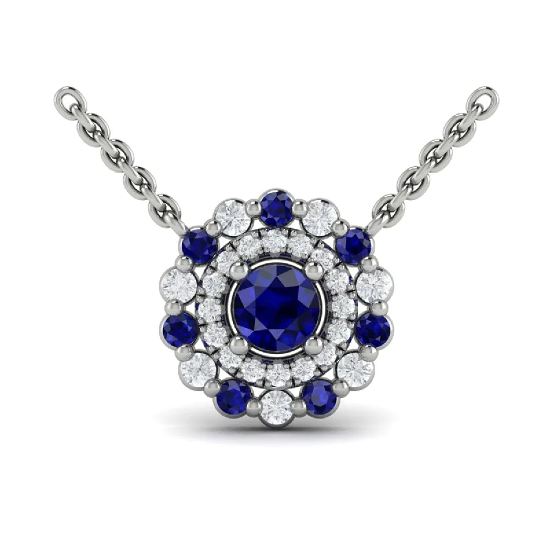 unique gemstone necklaces for women -Diamond and Blue Sapphire Floral Cluster Pendant Necklace