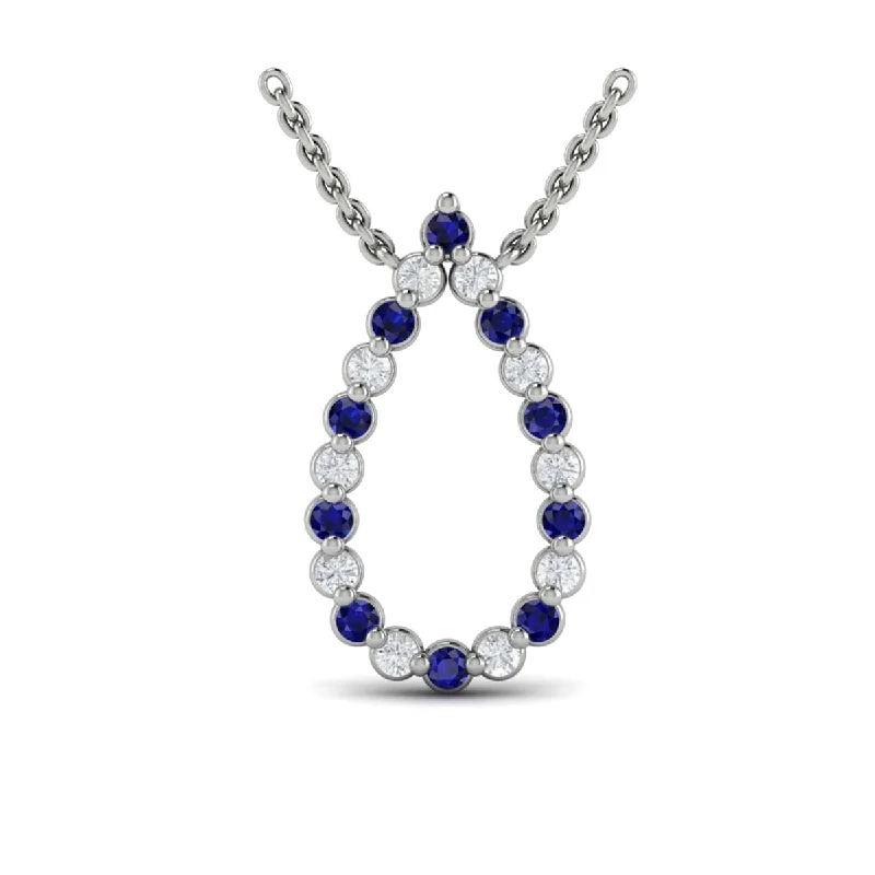 delicate chain necklaces for women -Diamond and Blue Sapphire  Open Teardrop Pendant Necklace