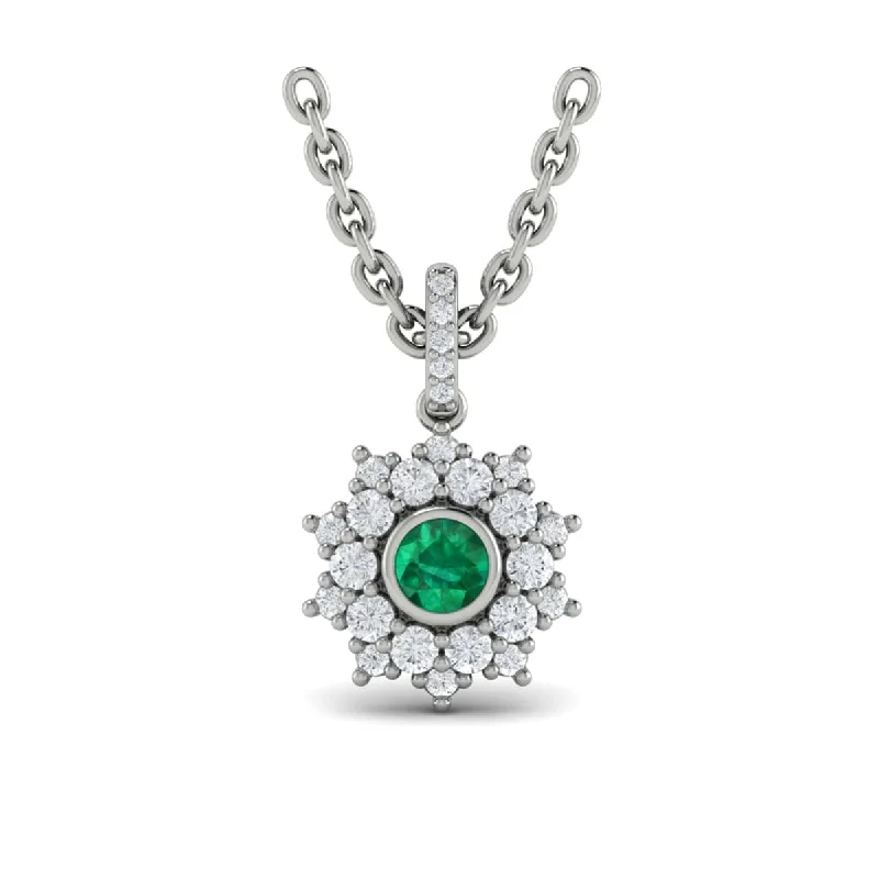 layered gold necklaces for women -Diamond Star Cluster and Emerald Pendant Necklace