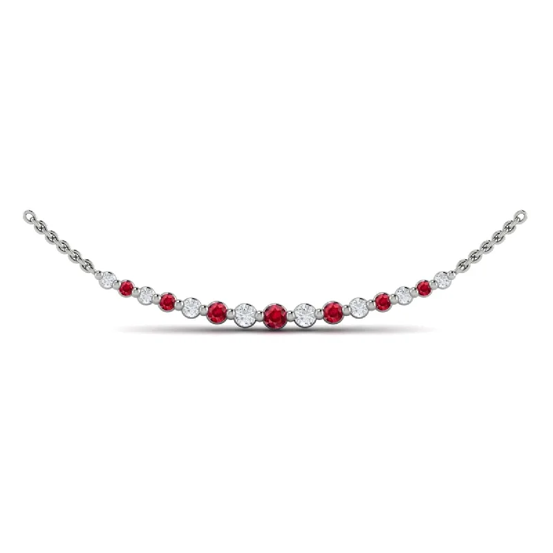 fashion necklaces for women -Diamond and Ruby  Curved Bar Necklace