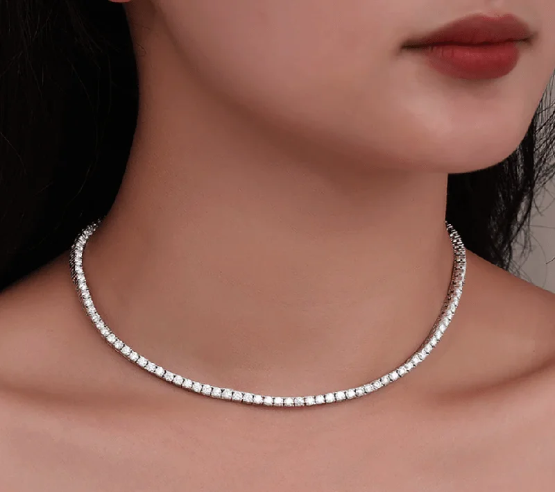 luxury necklaces for women -16ct Total Weight ROUND DIAMOND 4 PRONG TENNIS NECKLACE