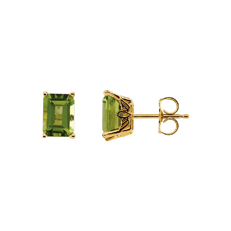 contemporary earrings for women -Emerald Octagon Cut Peridot Stud Earrings in 14k Yellow Gold