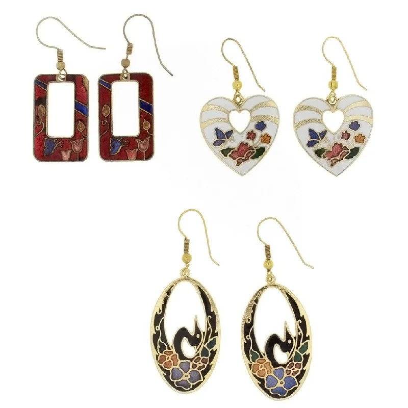 elegant drop earrings for women -DROP CLOISONNE DESIGN EARRINGS (3 PR)