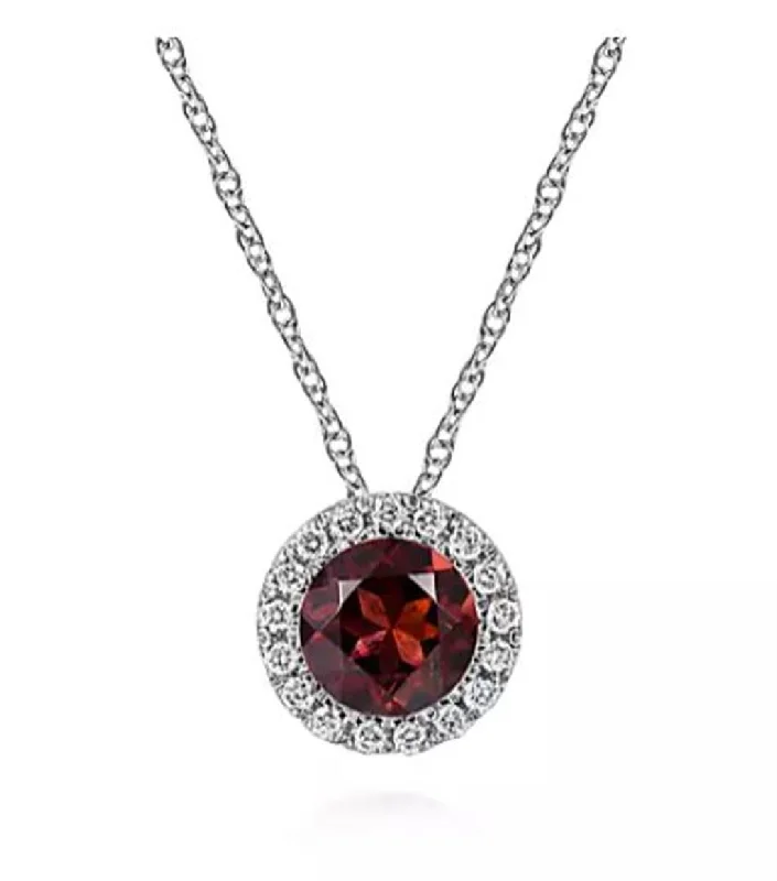 boho style necklaces for women -Gabriel Garnet & Diamond Halo Pendant Necklace