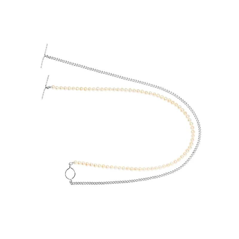 fashion necklaces for women -Iris double Silver Necklace w. Pearls