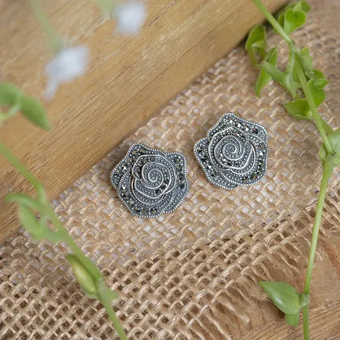 stud earrings for women -Rustic Rose Studs