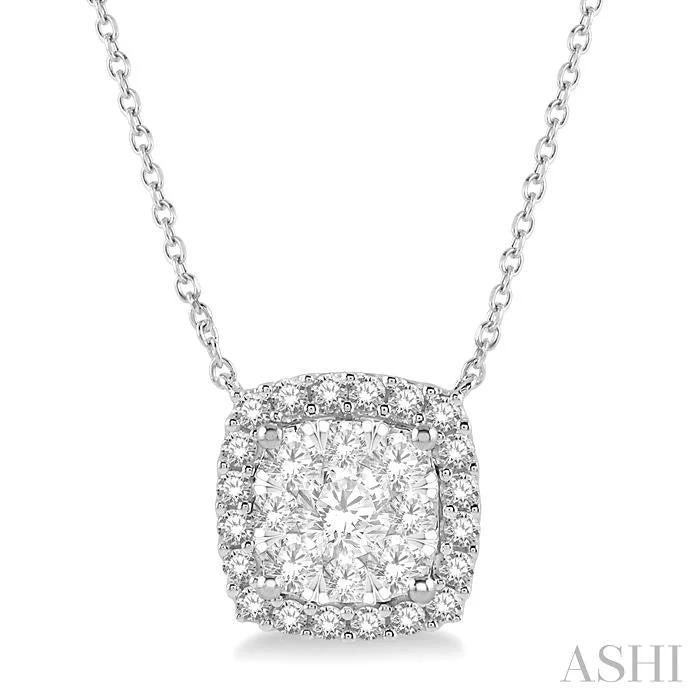 statement piece necklaces for women -CUSHION SHAPE HALO LOVEBRIGHT ESSENTIAL DIAMOND PENDANT