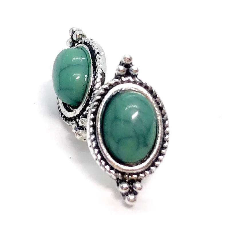 romantic pearl earrings for women -Bohemia Turquoise Oval Framed Stud Earrings