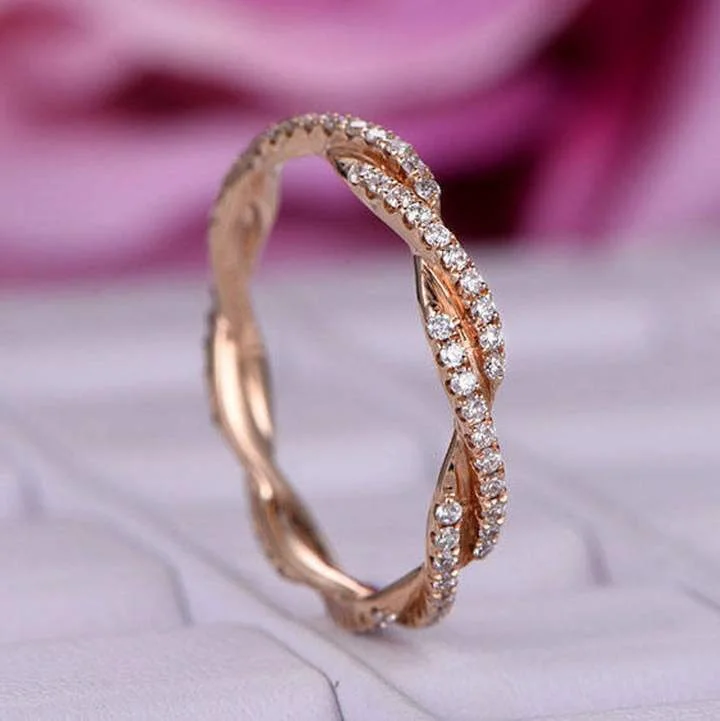 wedding band sets for women -Rose Golden Twist Interweave Stackable Ring