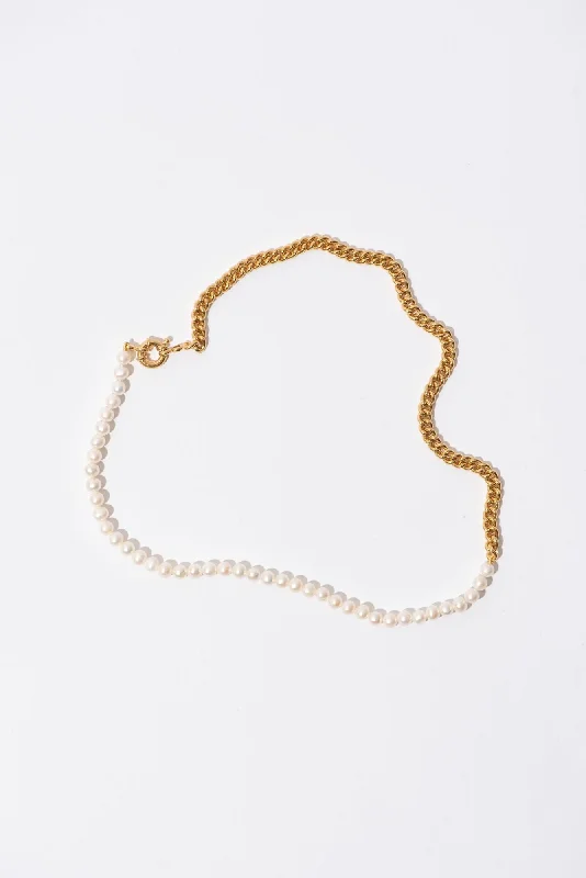 anniversary necklaces for women -The 50/50 Medium Gold Plated Necklace w. Pearls