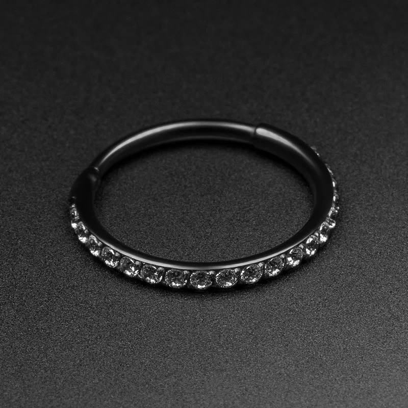 luxury sapphire rings -Bejewelled Black PVD Titanium Hinged Segment Ring