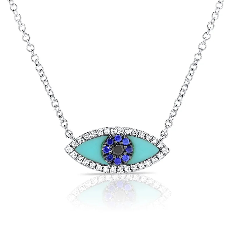 wedding necklaces for women -14k Gold & Diamond Turquoise Evil Eye Necklace