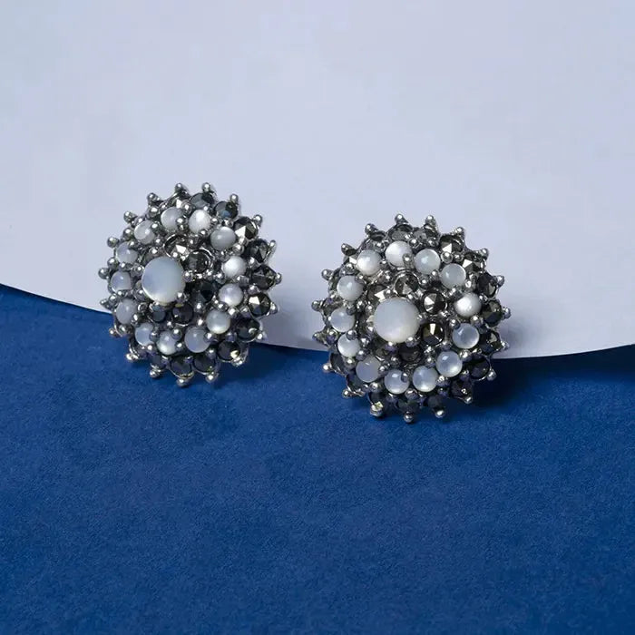 large statement earrings for women -Radiant Circle Oxidized Silver Studs