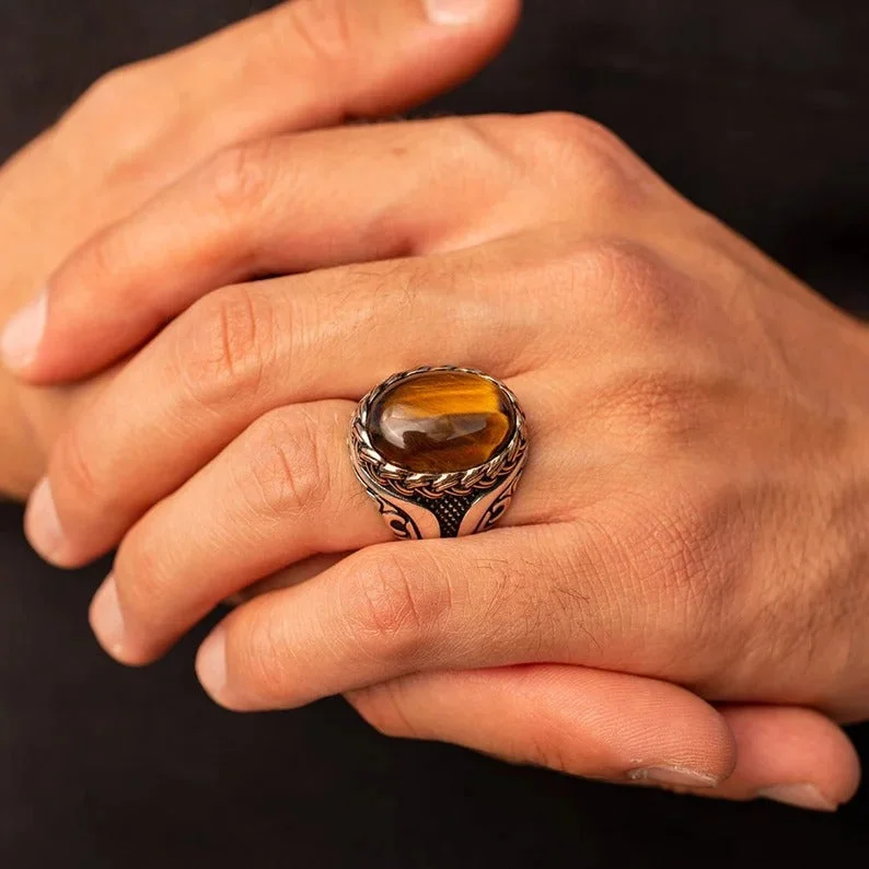 platinum rings for women -TIGER EYE TURKISH RING