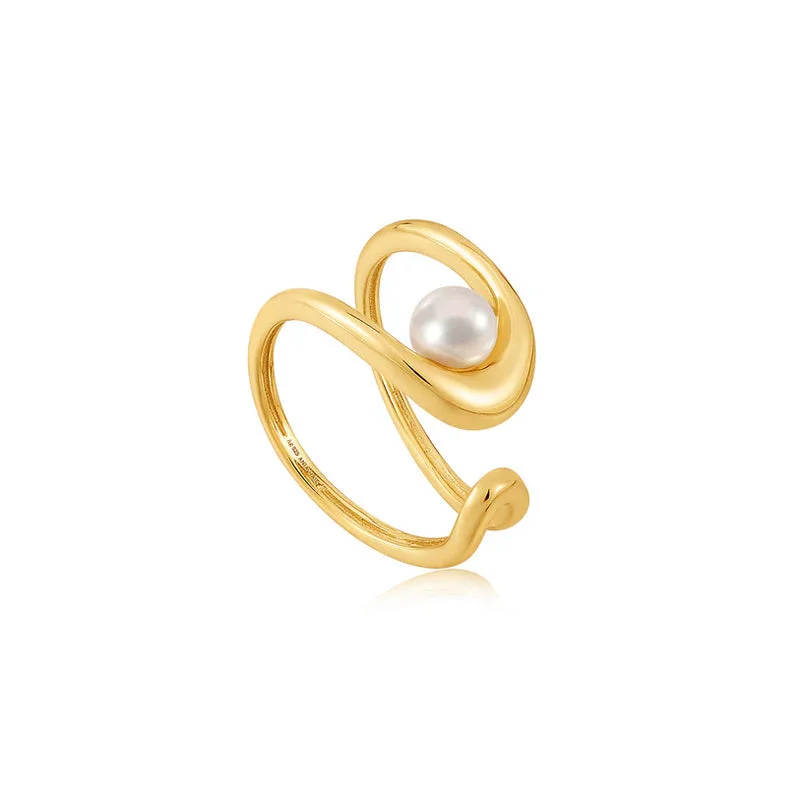 wedding sets for women -Ania Haie Gold Pearl Sculpted Adjustable Ring