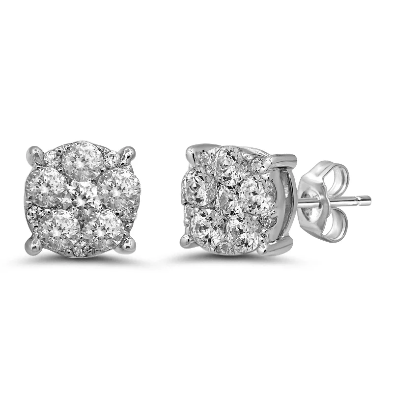 boho earrings for women -Brilliant Surround Stud Earrings with 0.60ct of Diamonds in 9ct White Gold