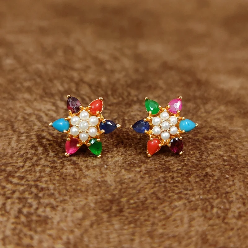 fine gold earrings for women -NAVRATAN LOOK GOLD PLATED STAR STUDS