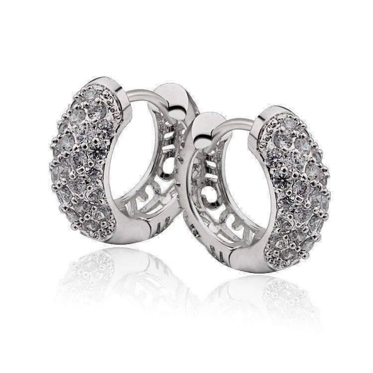 pearl earrings for women -Petite Diamond Pave Platinum Filigree Hoop Earrings Special Occasion