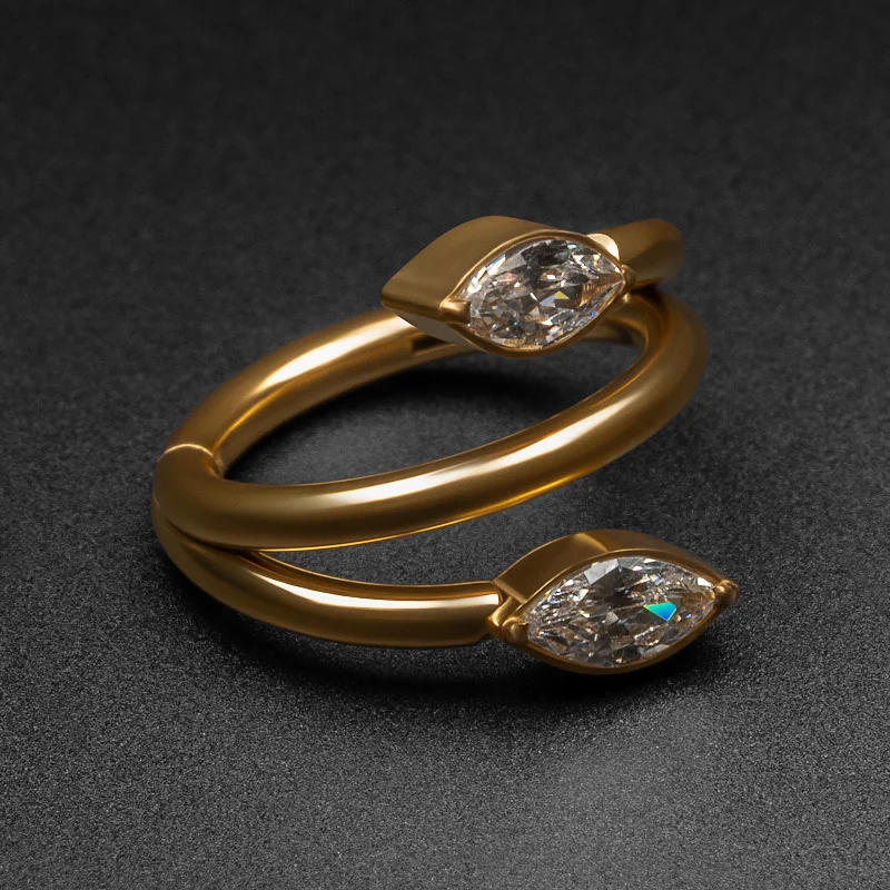 anniversary rings for women -Vine Double Marquise Gold PVD Titanium Hinged Segment Ring