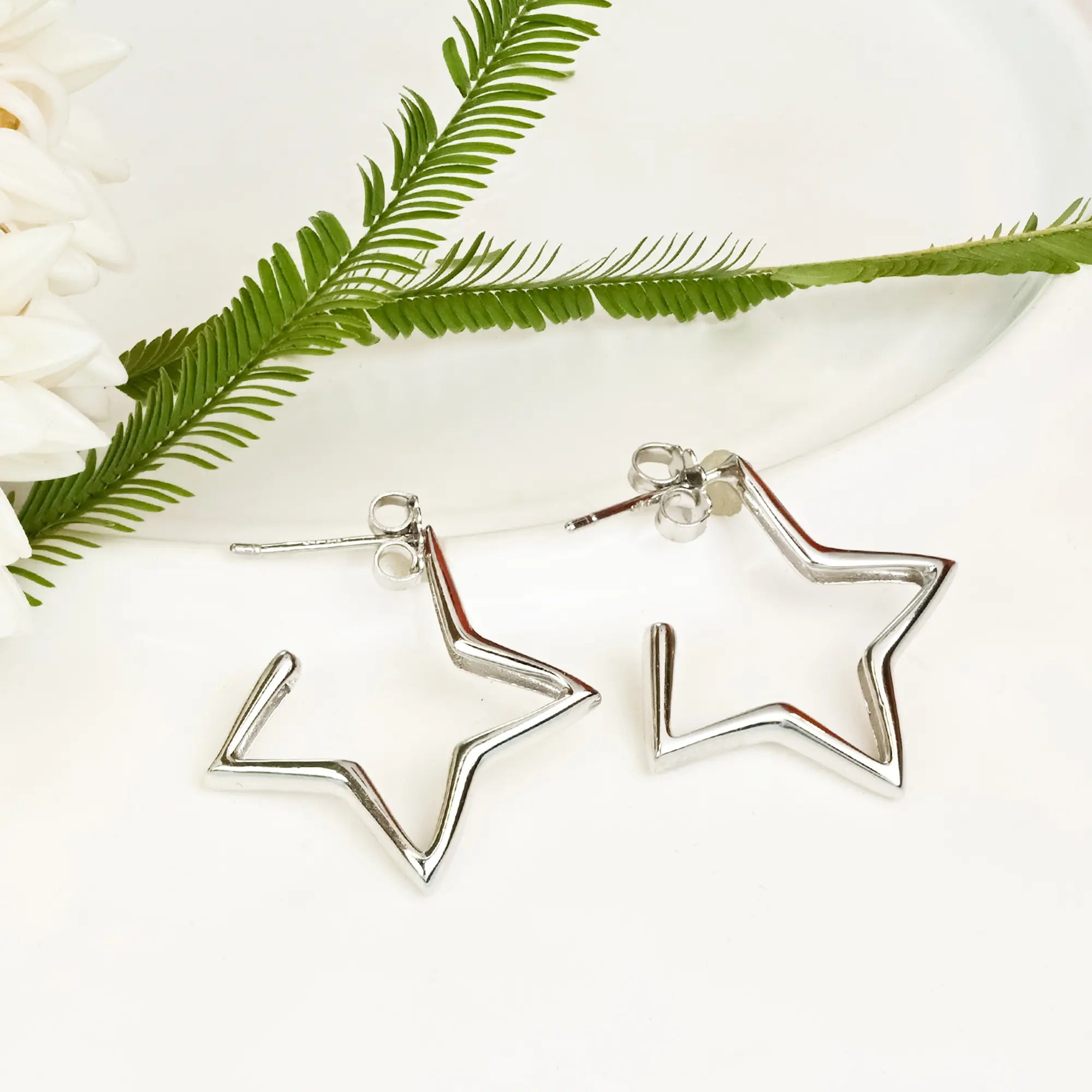 bohemian earrings for women -Star Shaped Silver Studs