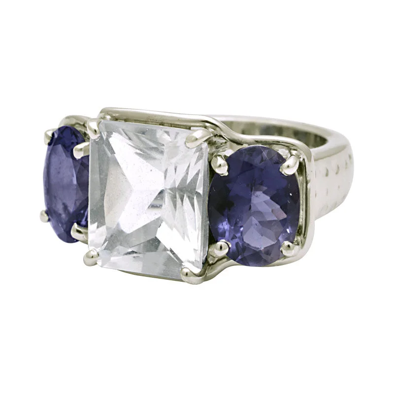 cushion-cut rings for women -Ring-Crystal and Iolite