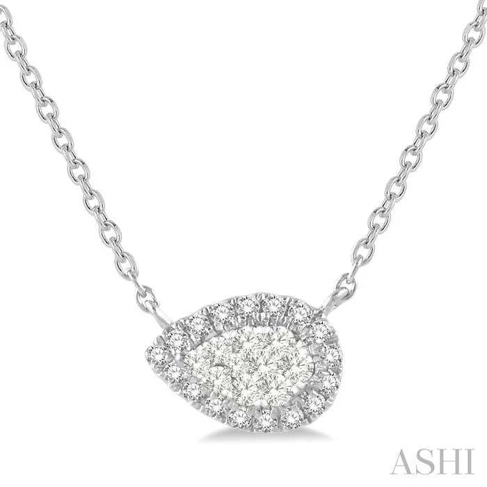 layered gold necklaces for women -PEAR SHAPE EAST-WEST HALO LOVEBRIGHT ESSENTIAL DIAMOND PENDANT