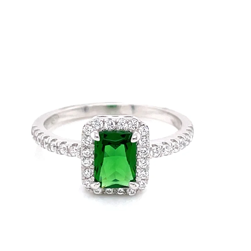 statement gemstone rings for women -Sterling Silver Emerald Cut CZ Emerald Ring