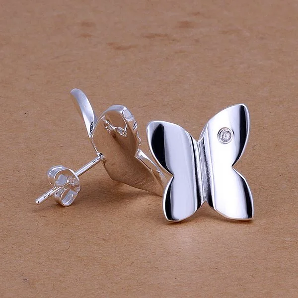 statement earrings for women -Abstract Butterfly Silver Stud Earrings for Women