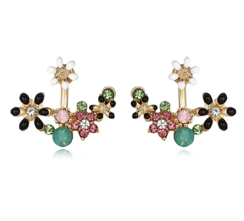 simple stud earrings for women -Crystal Garden Flowered Stud Earrings & Jacket In Four Colors