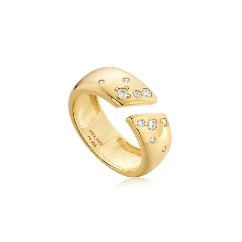 promise rings for couples -Ania Haie Gold Sparkle Wide Adjustable Ring